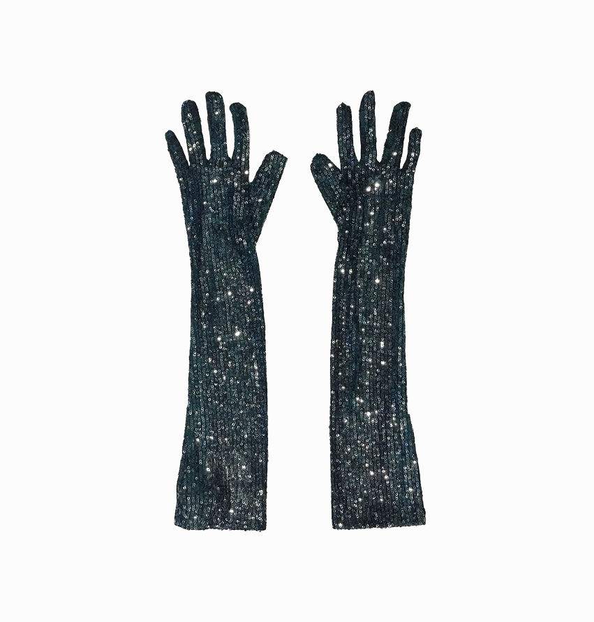 SNAKESKIN SEQUIN GLOVES EMERALD MULTI
