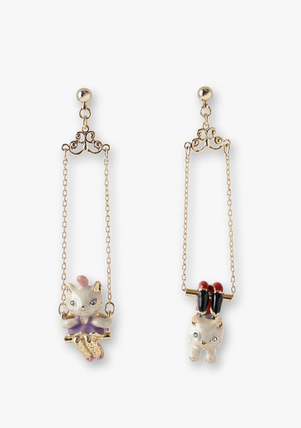 Circus Trapeze Cat Earrings Gold