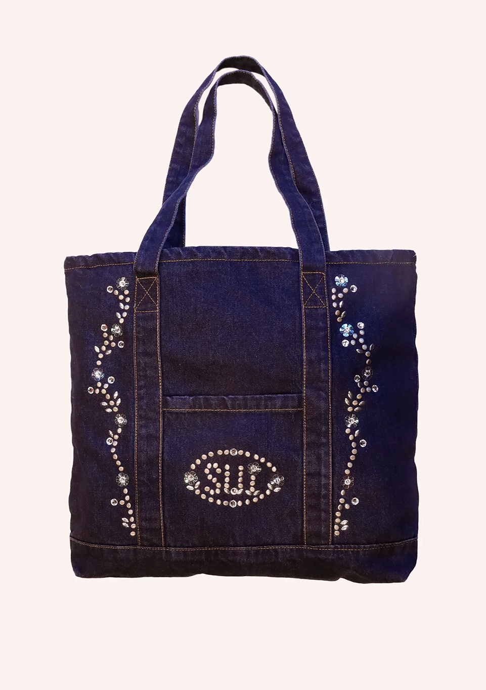 Studded Denim Tote Bag Denim