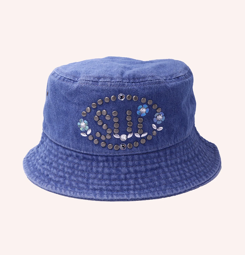 Studded Denim Bucket 
                Hat Denim