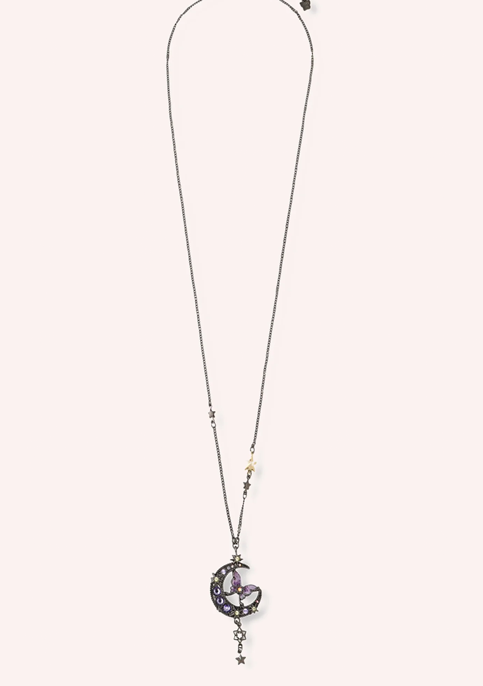 Moon and Butterfly Long 
                Necklace Black