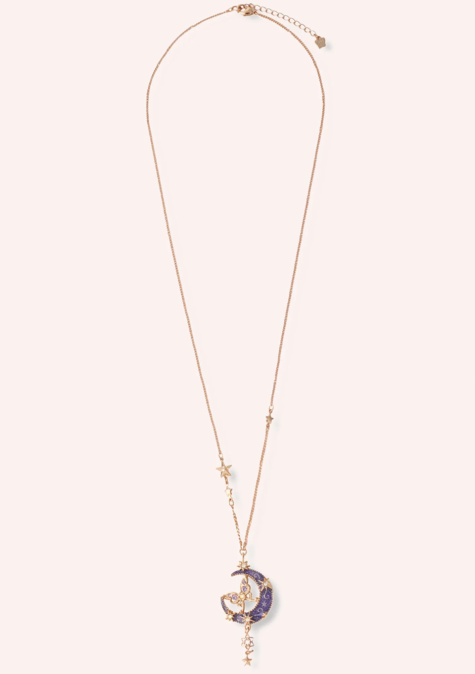 Moon and Butterfly Long 
                Necklace Rose Gold