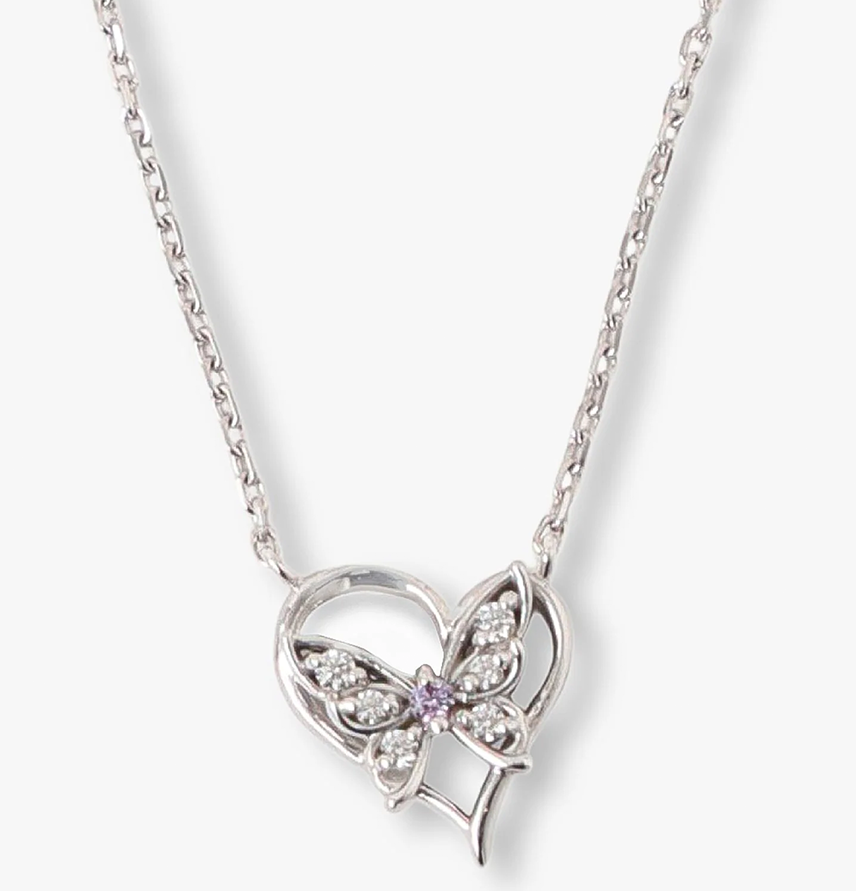 Heart Butterfly Necklace Silver