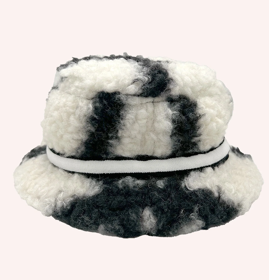 Windowpane Faux Fur Bucket 
                Hat Black Mult