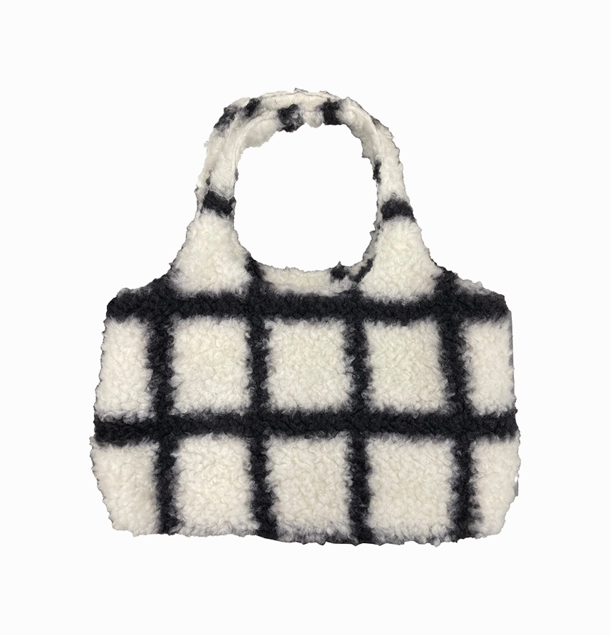 Windowpane Faux Fur Tote
                White Multi