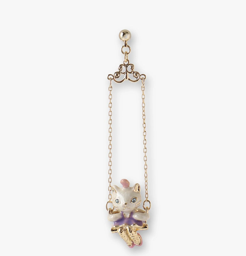Circus Trapeze Cat Earrings Gold