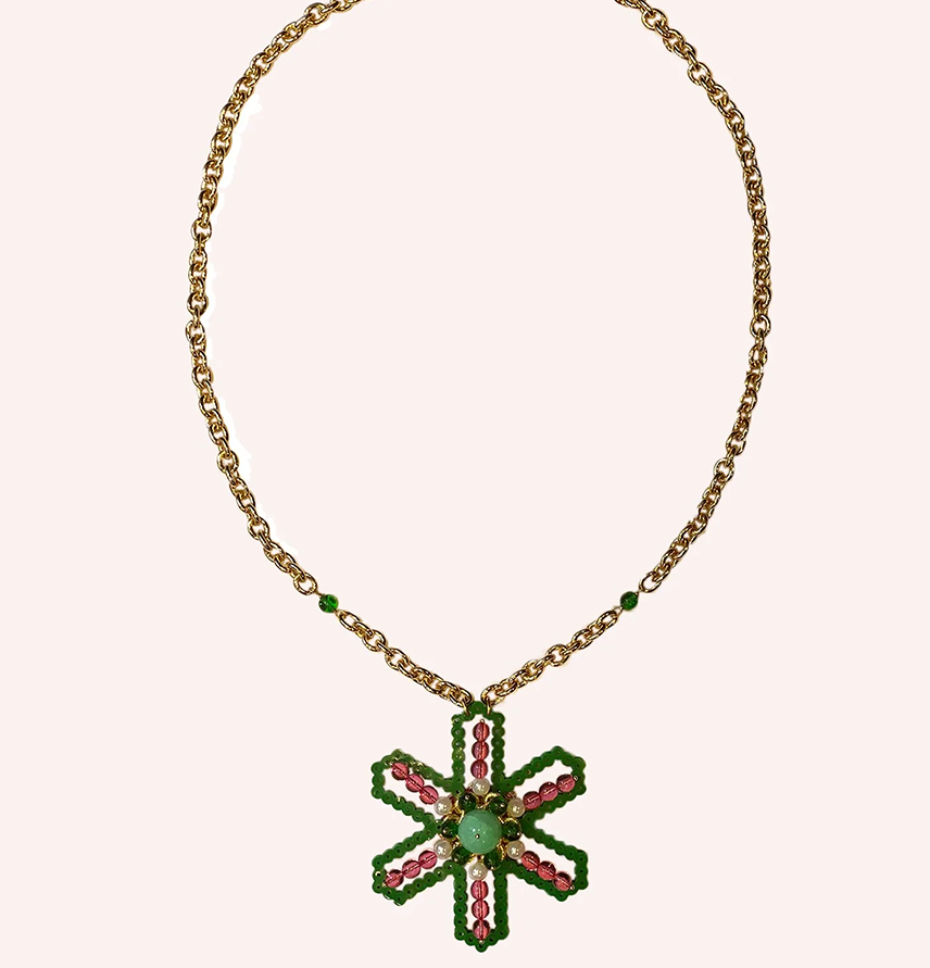 Burst Pendant Necklace
                Green/Pink Multi