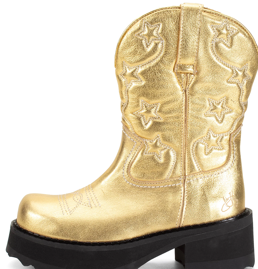 Anna Sui x John Fluevog Ankle 
                Cowboy Boot Gold