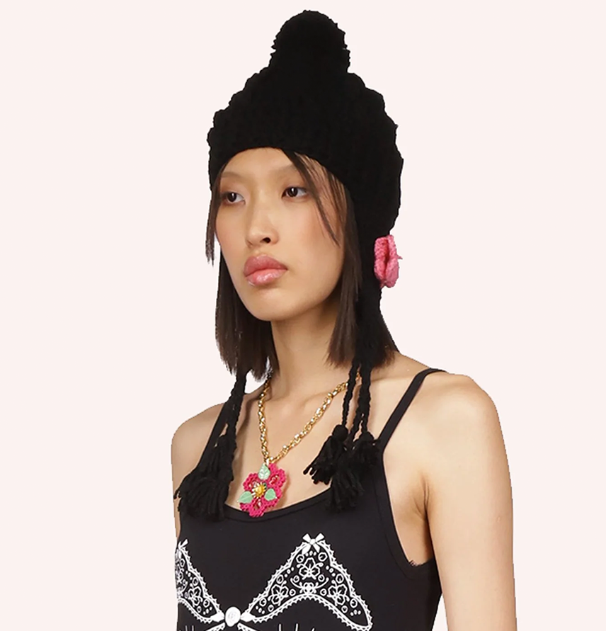 Butterfly Crochet Hat
                Black/Rose