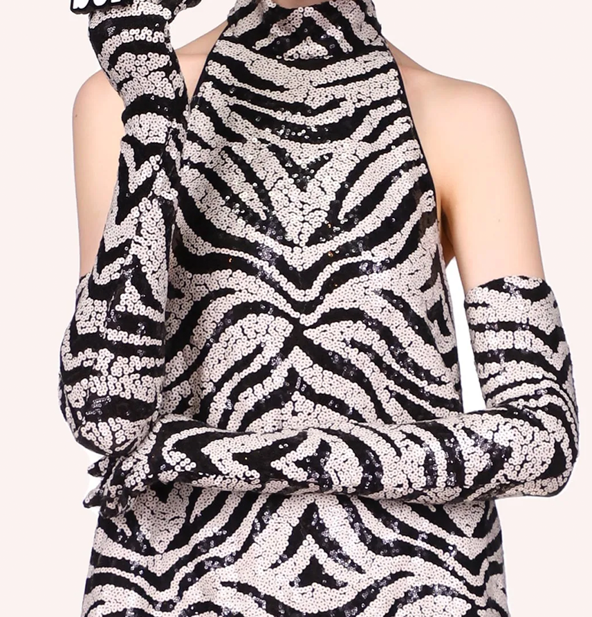 Zebra Sequins Gloves Black Multi