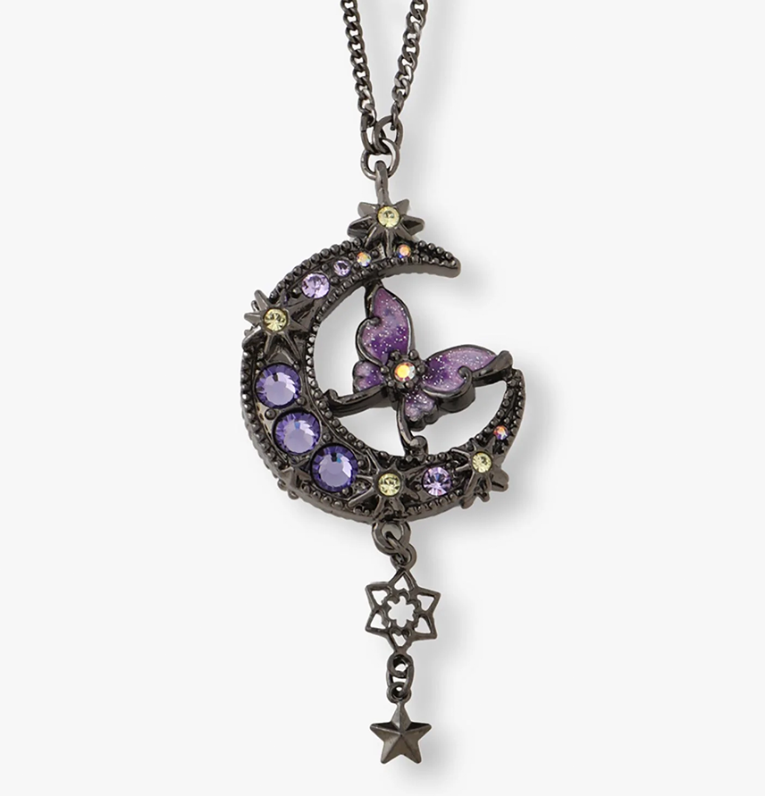 Moon and Butterfly Long 
                Necklace Black