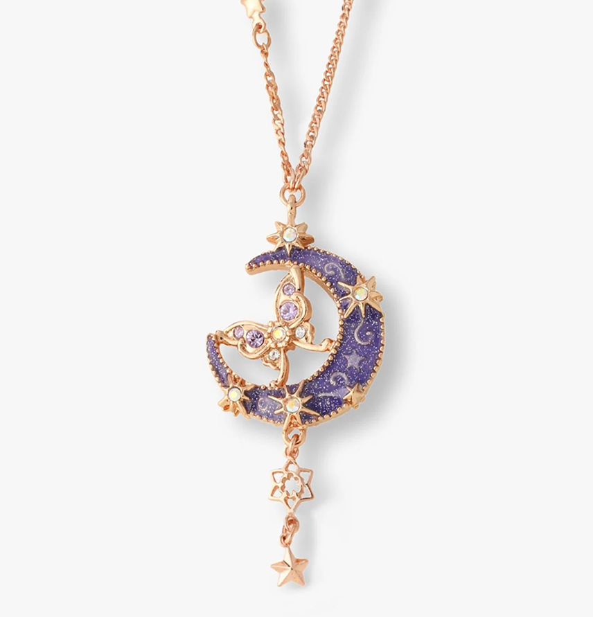 Moon and Butterfly Long 
                Necklace Rose Gold