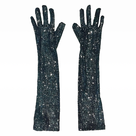 Snakeskin Sequin Gloves Emerald Multi