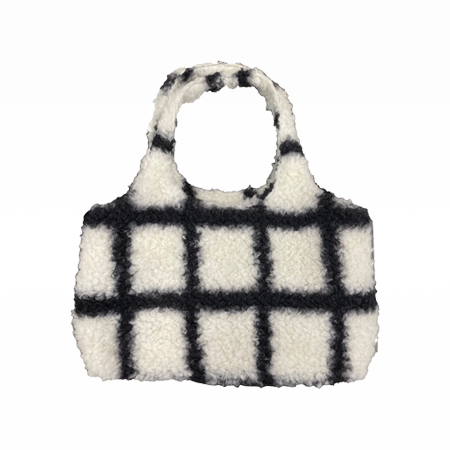 Windowpane Faux Fur Tote White Multi