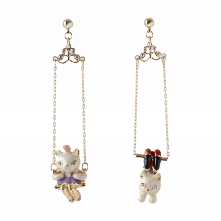 Circus Trapeze Cat Earrings Gold