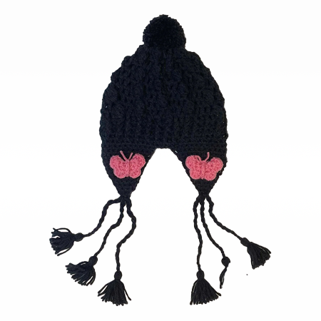Butterfly Crochet Hat Black/Rose