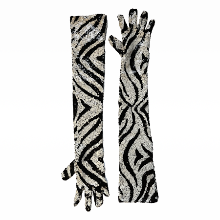 Zebra Sequins Gloves Black Multi