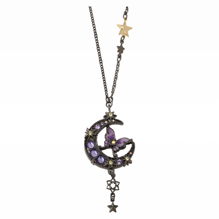 Moon and Butterfly Long Necklace Black