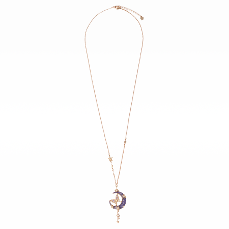 Moon and Butterfly Long Necklace Rose Gold