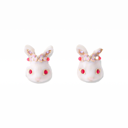 Rabbit Stud Earrings White Multi